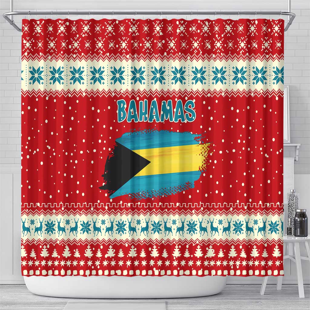 Bahamas Christmas Shower Curtain with Red Festive Pattern Sailing Santa and National Flag Motif - Wonder Print Shop