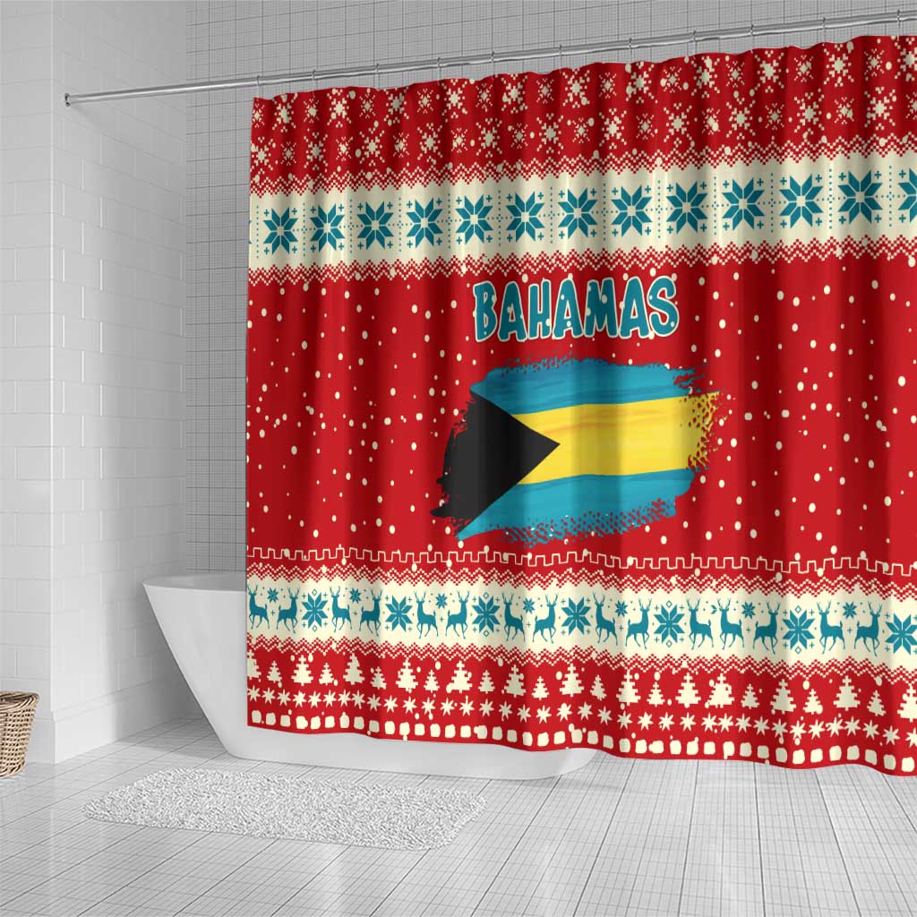 Bahamas Christmas Shower Curtain with Red Festive Pattern Sailing Santa and National Flag Motif - Wonder Print Shop