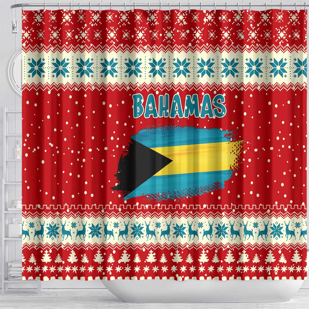 Bahamas Christmas Shower Curtain with Red Festive Pattern Sailing Santa and National Flag Motif - Wonder Print Shop