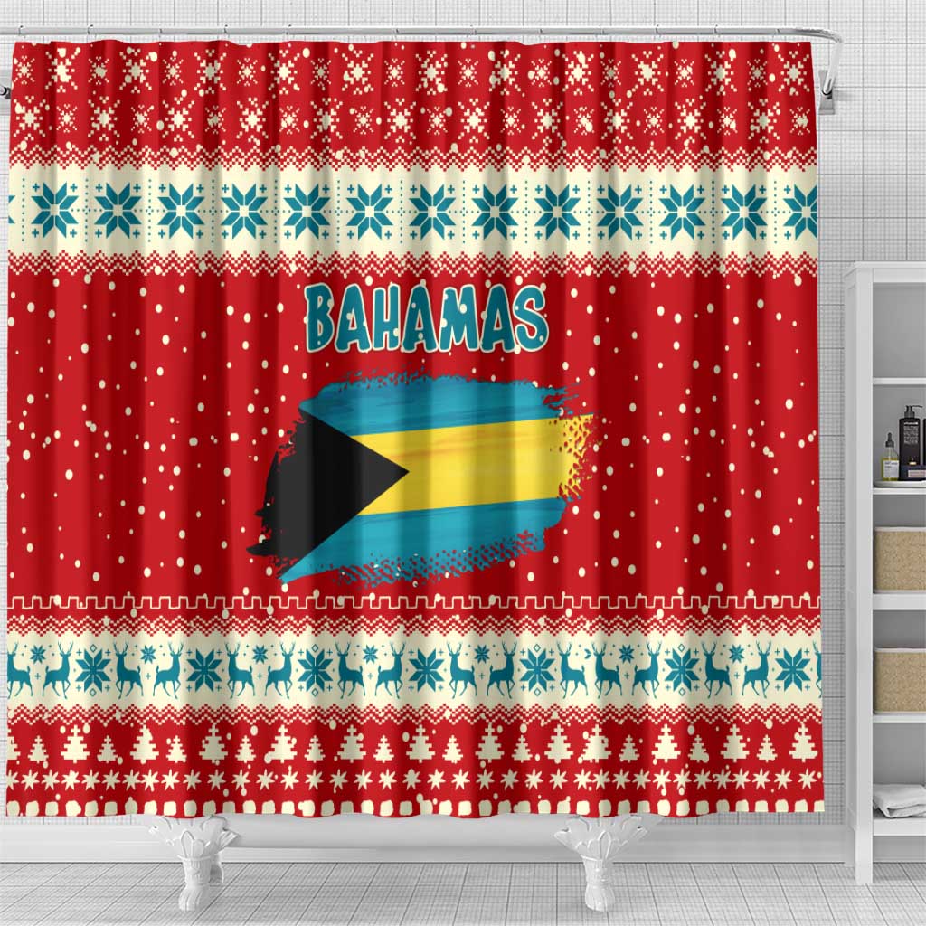 Bahamas Christmas Shower Curtain with Red Festive Pattern Sailing Santa and National Flag Motif - Wonder Print Shop