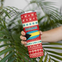 Bahamas Christmas Skinny Tumbler with Red Festive Pattern Sailing Santa and National Flag Motif - Wonder Print Shop