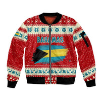 Bahamas Christmas Sleeve Zip Bomber Jacket with Red Festive Pattern Sailing Santa and National Flag Motif - Wonder Print Shop