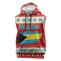 Bahamas Christmas Sleeveless Hoodie with Red Festive Pattern Sailing Santa and National Flag Motif - Wonder Print Shop