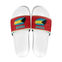 Bahamas Christmas Slide Sandals with Red Festive Pattern Sailing Santa and National Flag Motif - Wonder Print Shop