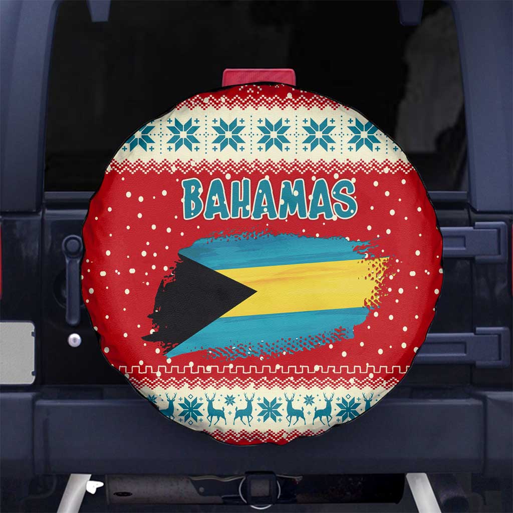 Bahamas Christmas Spare Tire Cover with Red Festive Pattern Sailing Santa and National Flag Motif - Wonder Print Shop