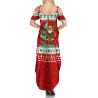 Bahamas Christmas Summer Maxi Dress with Red Festive Pattern Sailing Santa and National Flag Motif - Wonder Print Shop