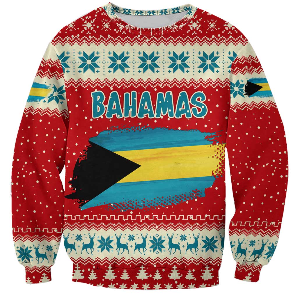Bahamas Christmas Sweatshirt with Red Festive Pattern Sailing Santa and National Flag Motif - Wonder Print Shop