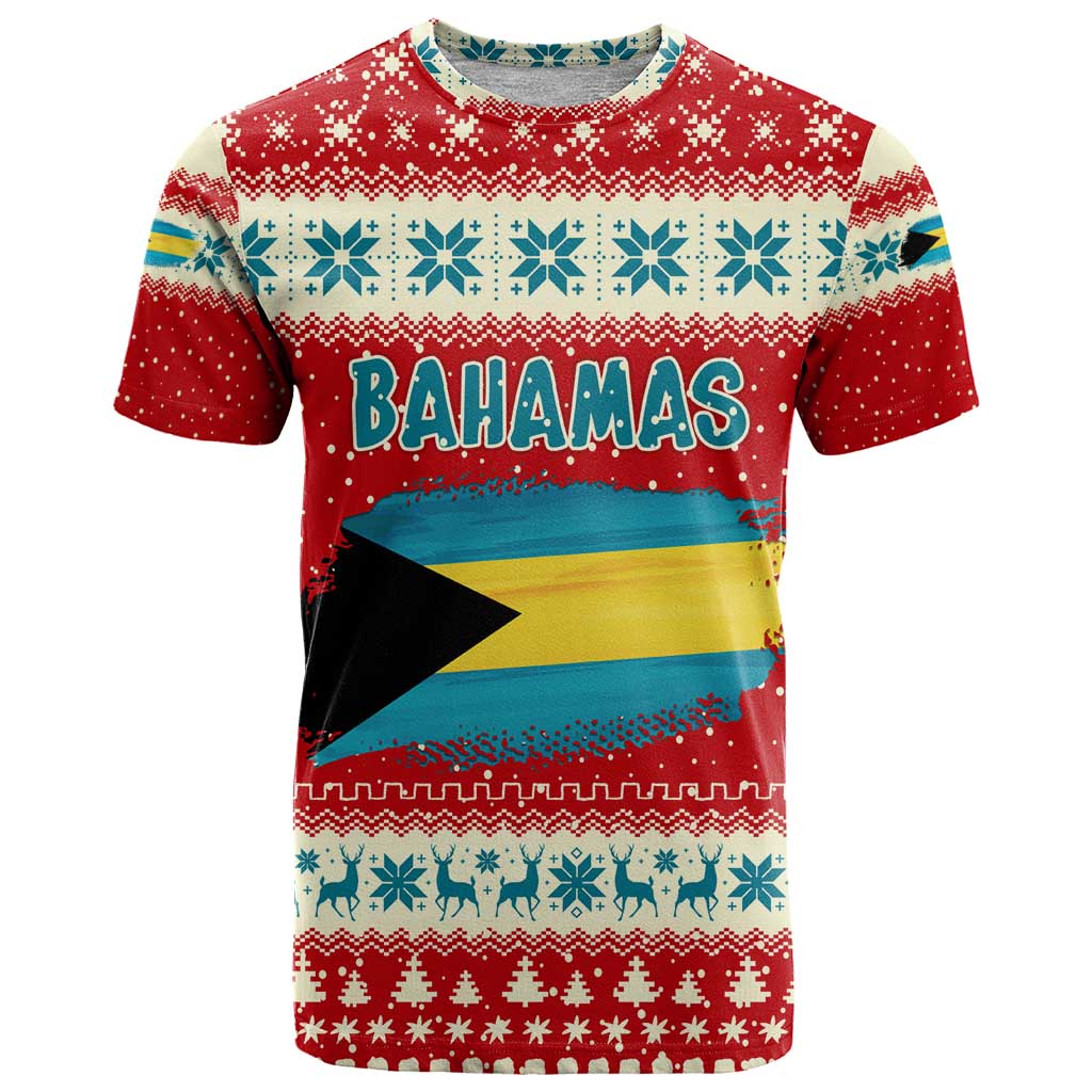 Bahamas Christmas T Shirt with Red Festive Pattern Sailing Santa and National Flag Motif - Wonder Print Shop