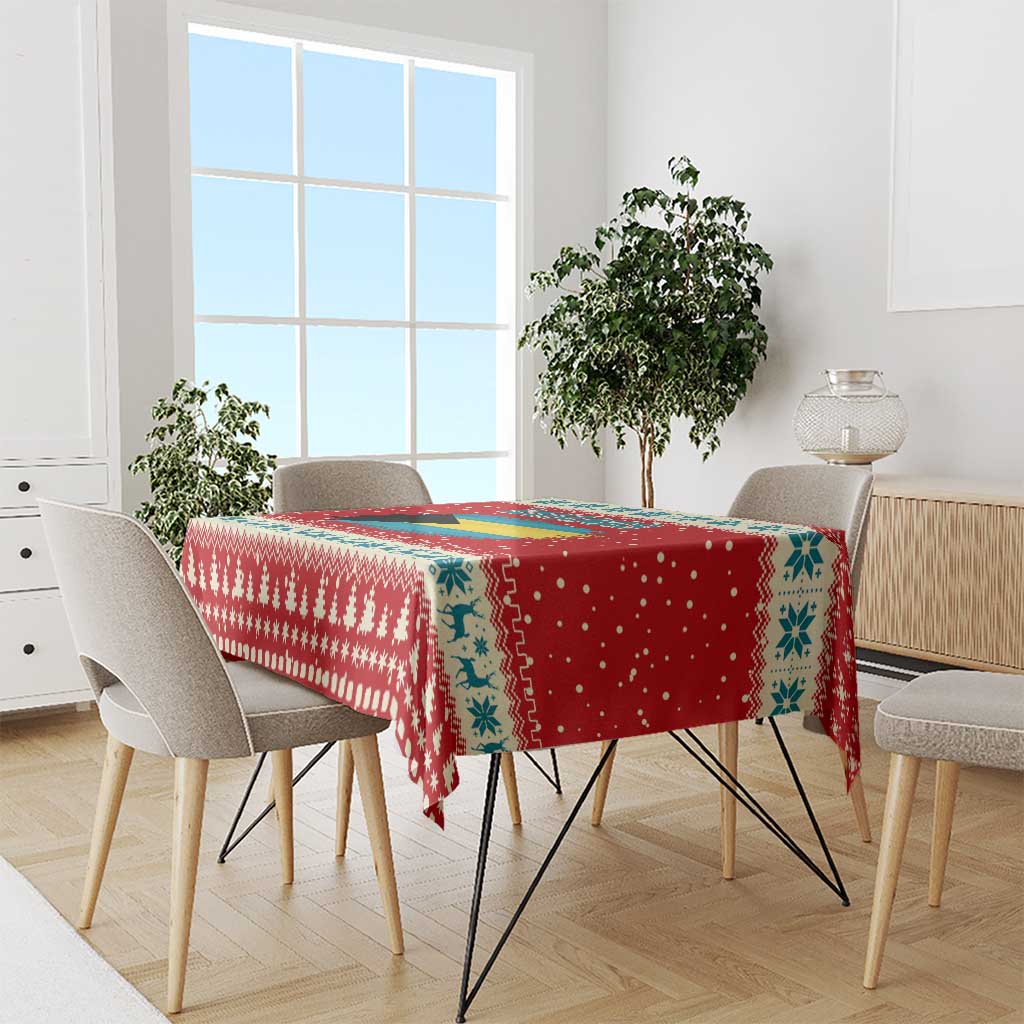 Bahamas Christmas Tablecloth with Red Festive Pattern Sailing Santa and National Flag Motif - Wonder Print Shop