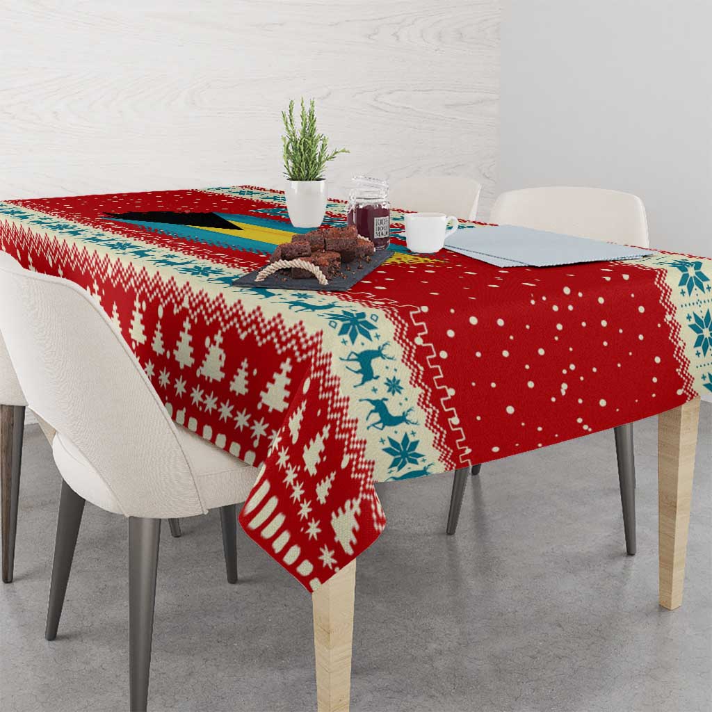 Bahamas Christmas Tablecloth with Red Festive Pattern Sailing Santa and National Flag Motif - Wonder Print Shop
