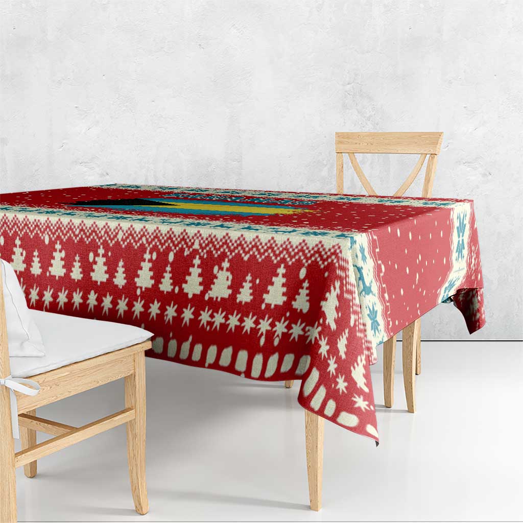Bahamas Christmas Tablecloth with Red Festive Pattern Sailing Santa and National Flag Motif - Wonder Print Shop