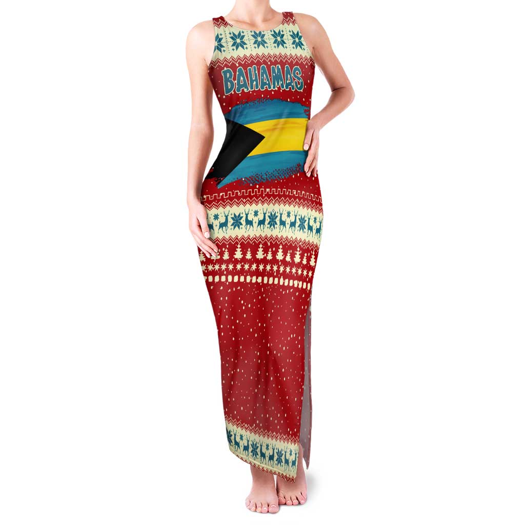 Bahamas Christmas Tank Maxi Dress with Red Festive Pattern Sailing Santa and National Flag Motif - Wonder Print Shop