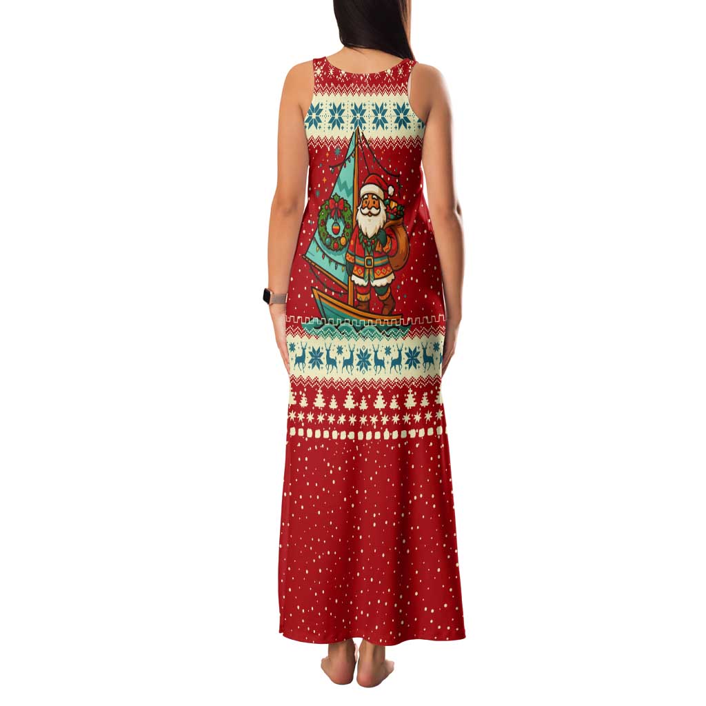 Bahamas Christmas Tank Maxi Dress with Red Festive Pattern Sailing Santa and National Flag Motif - Wonder Print Shop