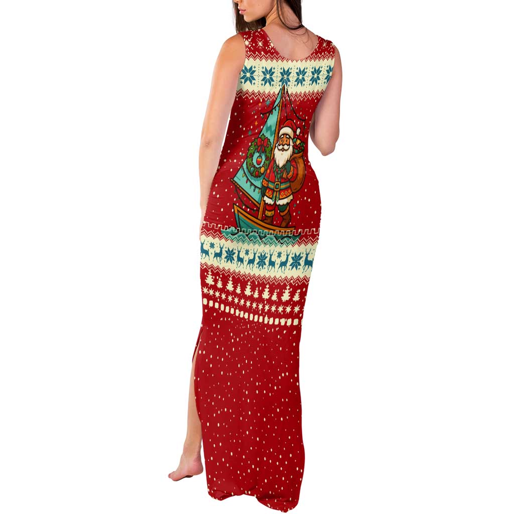 Bahamas Christmas Tank Maxi Dress with Red Festive Pattern Sailing Santa and National Flag Motif - Wonder Print Shop
