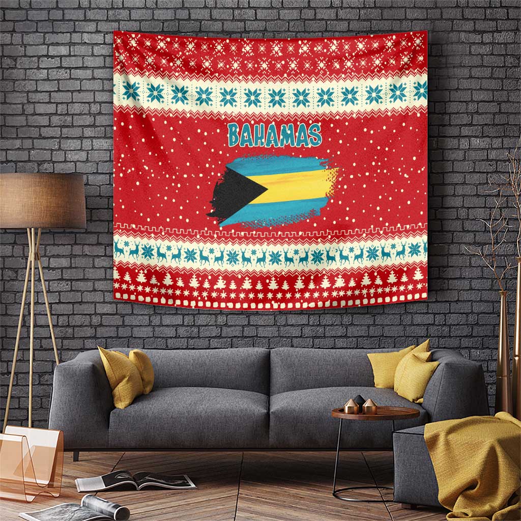 Bahamas Christmas Tapestry with Red Festive Pattern Sailing Santa and National Flag Motif - Wonder Print Shop