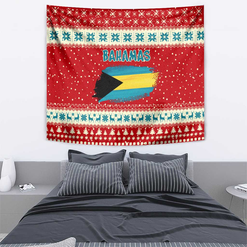 Bahamas Christmas Tapestry with Red Festive Pattern Sailing Santa and National Flag Motif - Wonder Print Shop