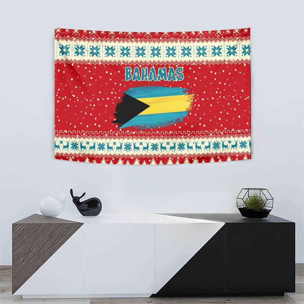 Bahamas Christmas Tapestry with Red Festive Pattern Sailing Santa and National Flag Motif - Wonder Print Shop
