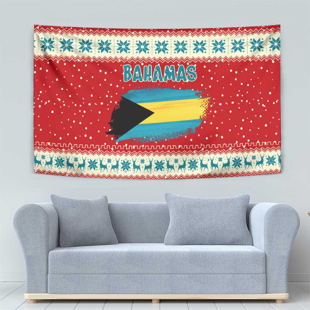 Bahamas Christmas Tapestry with Red Festive Pattern Sailing Santa and National Flag Motif - Wonder Print Shop