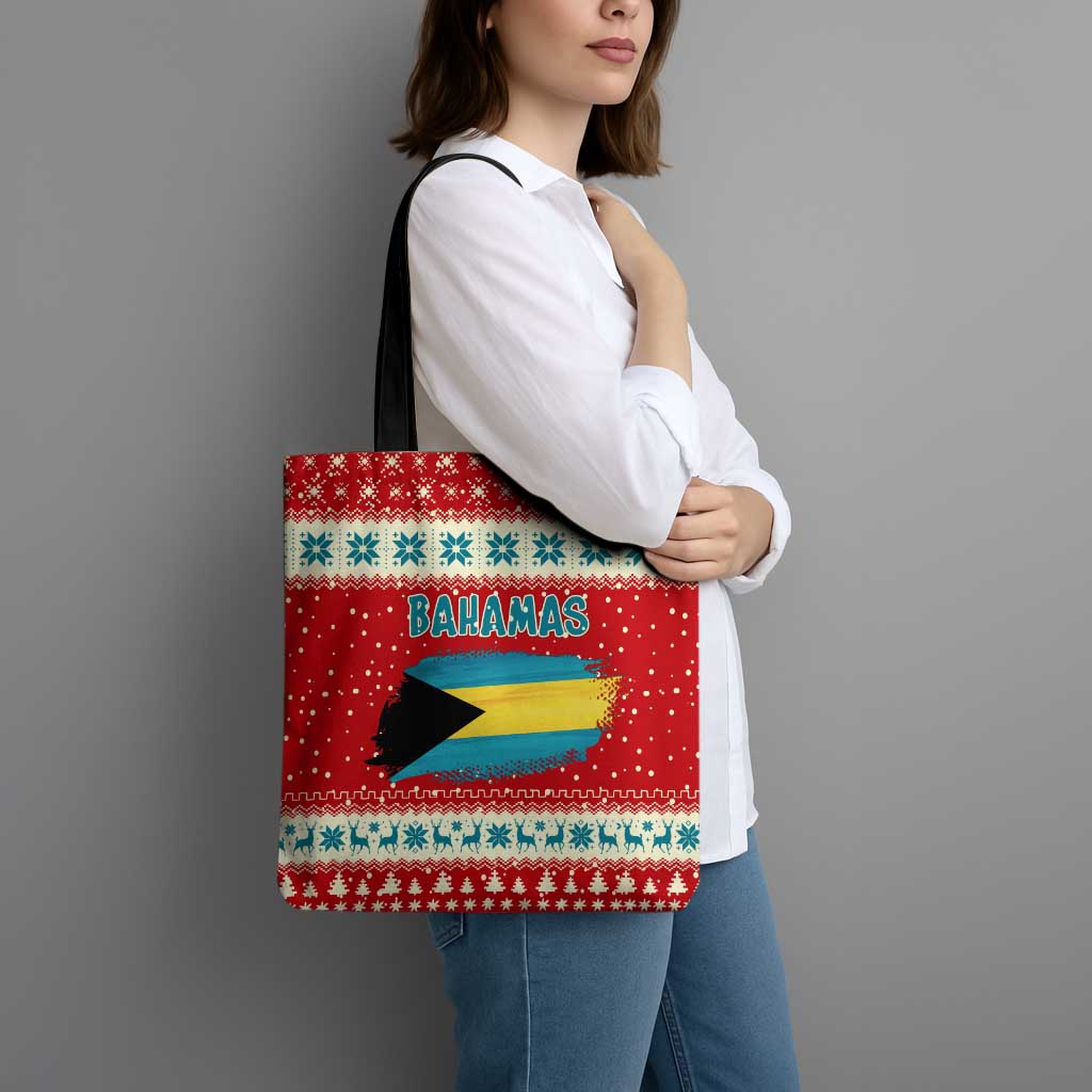 Bahamas Christmas Tote Bag with Red Festive Pattern Sailing Santa and National Flag Motif - Wonder Print Shop