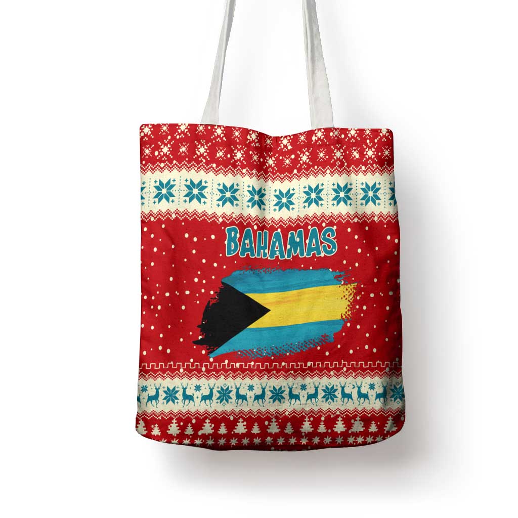 Bahamas Christmas Tote Bag with Red Festive Pattern Sailing Santa and National Flag Motif - Wonder Print Shop