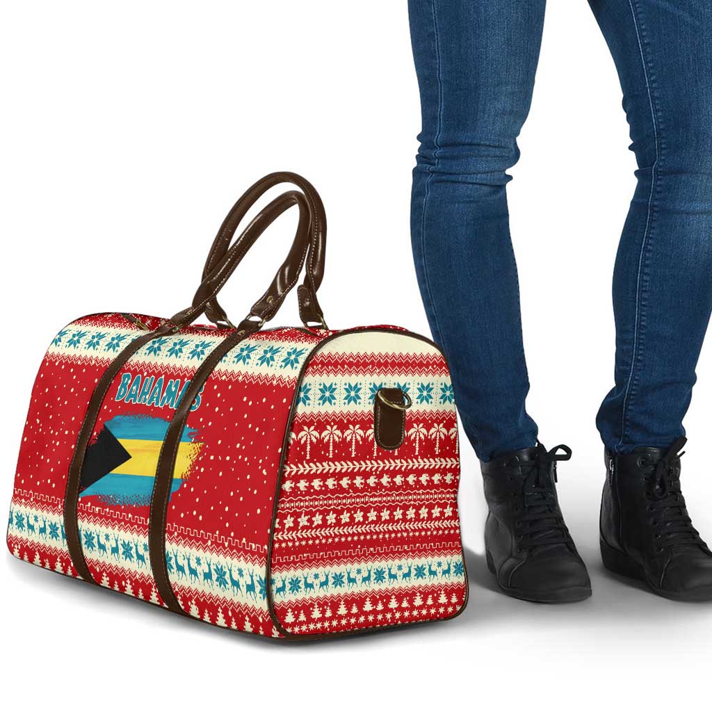 Bahamas Christmas Travel Bag with Red Festive Pattern Sailing Santa and National Flag Motif - Wonder Print Shop