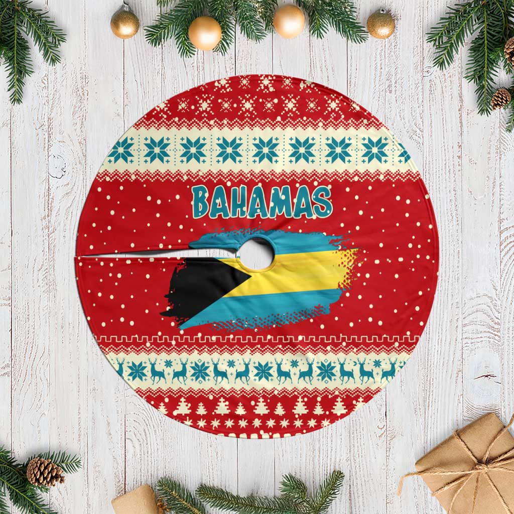 Bahamas Christmas Tree Skirt with Red Festive Pattern Sailing Santa and National Flag Motif - Wonder Print Shop