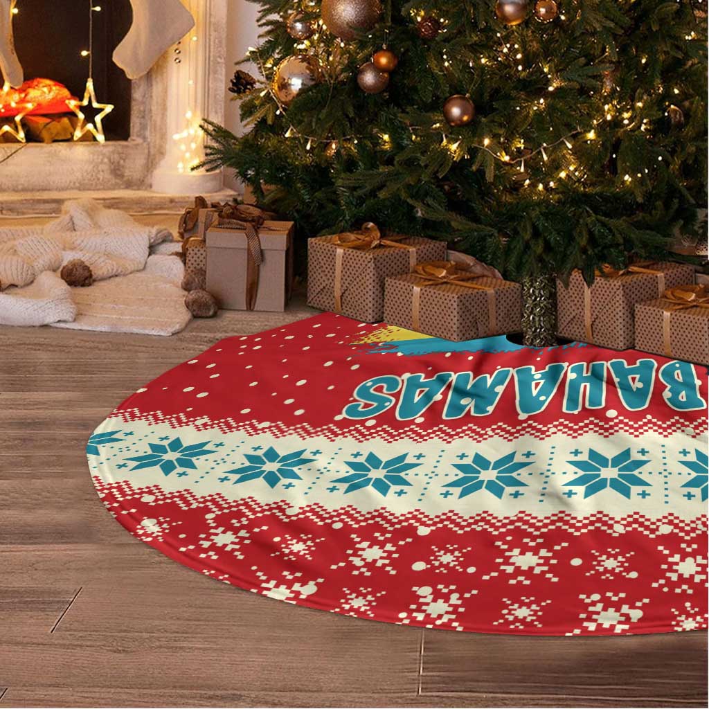 Bahamas Christmas Tree Skirt with Red Festive Pattern Sailing Santa and National Flag Motif - Wonder Print Shop