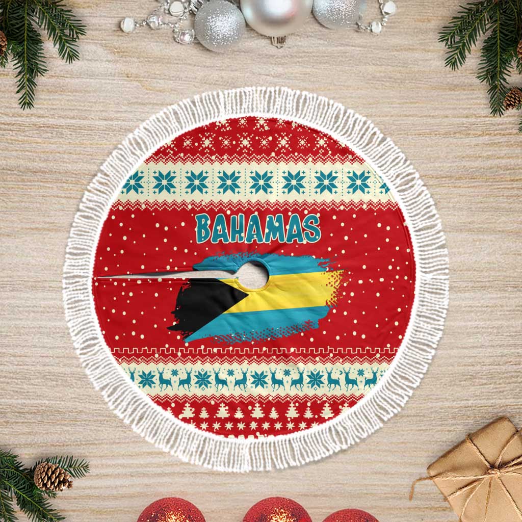 Bahamas Christmas Tree Skirt with Red Festive Pattern Sailing Santa and National Flag Motif - Wonder Print Shop