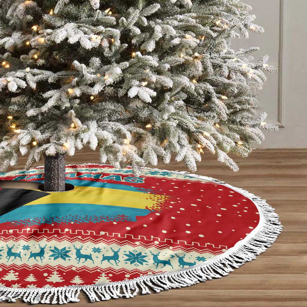 Bahamas Christmas Tree Skirt with Red Festive Pattern Sailing Santa and National Flag Motif - Wonder Print Shop