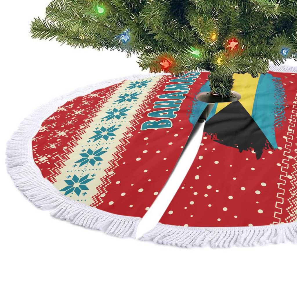 Bahamas Christmas Tree Skirt with Red Festive Pattern Sailing Santa and National Flag Motif - Wonder Print Shop