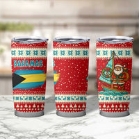 Bahamas Christmas Tumbler Cup with Red Festive Pattern Sailing Santa and National Flag Motif - Wonder Print Shop