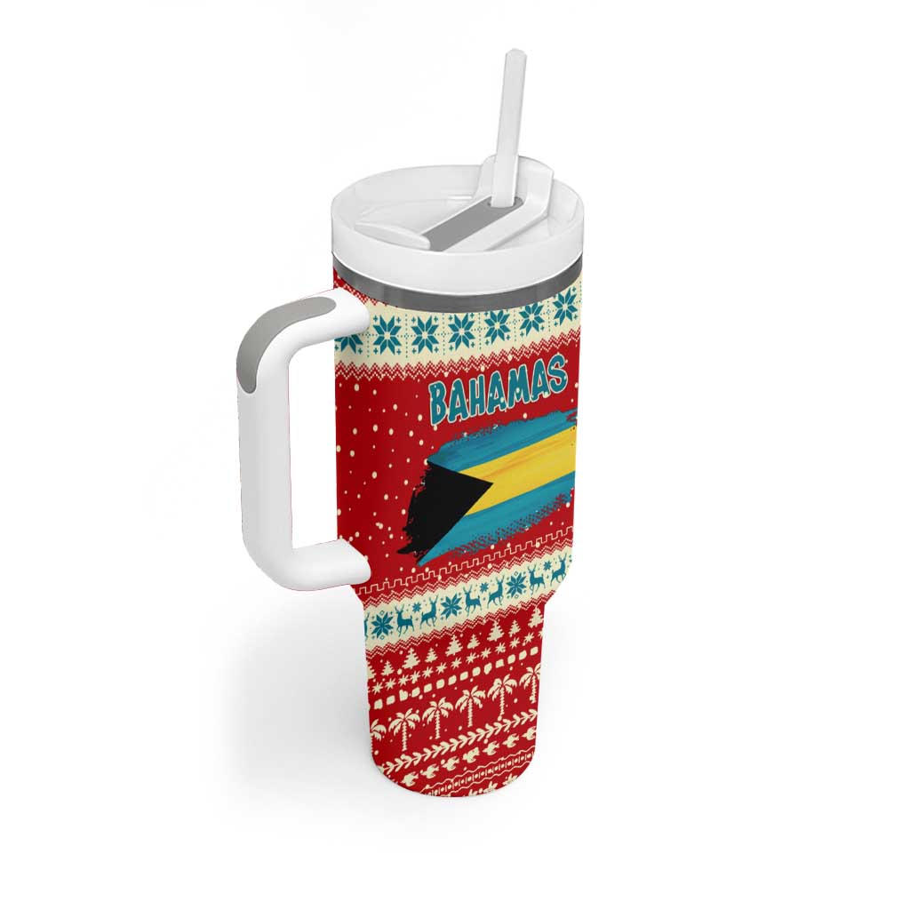 Bahamas Christmas Tumbler With Handle with Red Festive Pattern Sailing Santa and National Flag Motif - Wonder Print Shop