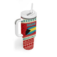 Bahamas Christmas Tumbler With Handle with Red Festive Pattern Sailing Santa and National Flag Motif - Wonder Print Shop