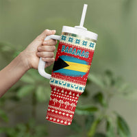 Bahamas Christmas Tumbler With Handle with Red Festive Pattern Sailing Santa and National Flag Motif - Wonder Print Shop
