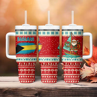 Bahamas Christmas Tumbler With Handle with Red Festive Pattern Sailing Santa and National Flag Motif - Wonder Print Shop