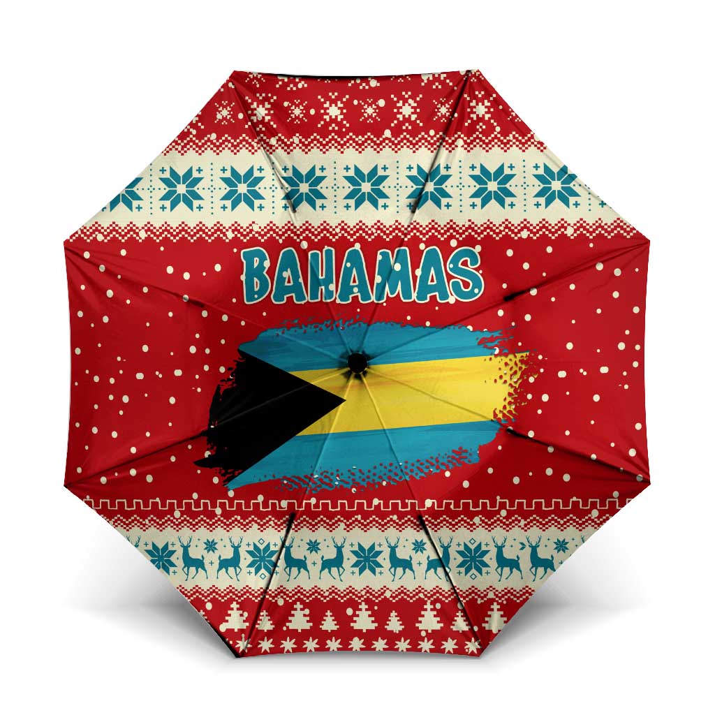 Bahamas Christmas Umbrella with Red Festive Pattern Sailing Santa and National Flag Motif - Wonder Print Shop