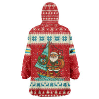 Bahamas Christmas Wearable Blanket Hoodie with Red Festive Pattern Sailing Santa and National Flag Motif - Wonder Print Shop