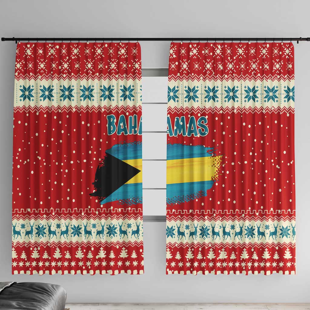 Bahamas Christmas Window Curtain with Red Festive Pattern Sailing Santa and National Flag Motif - Wonder Print Shop