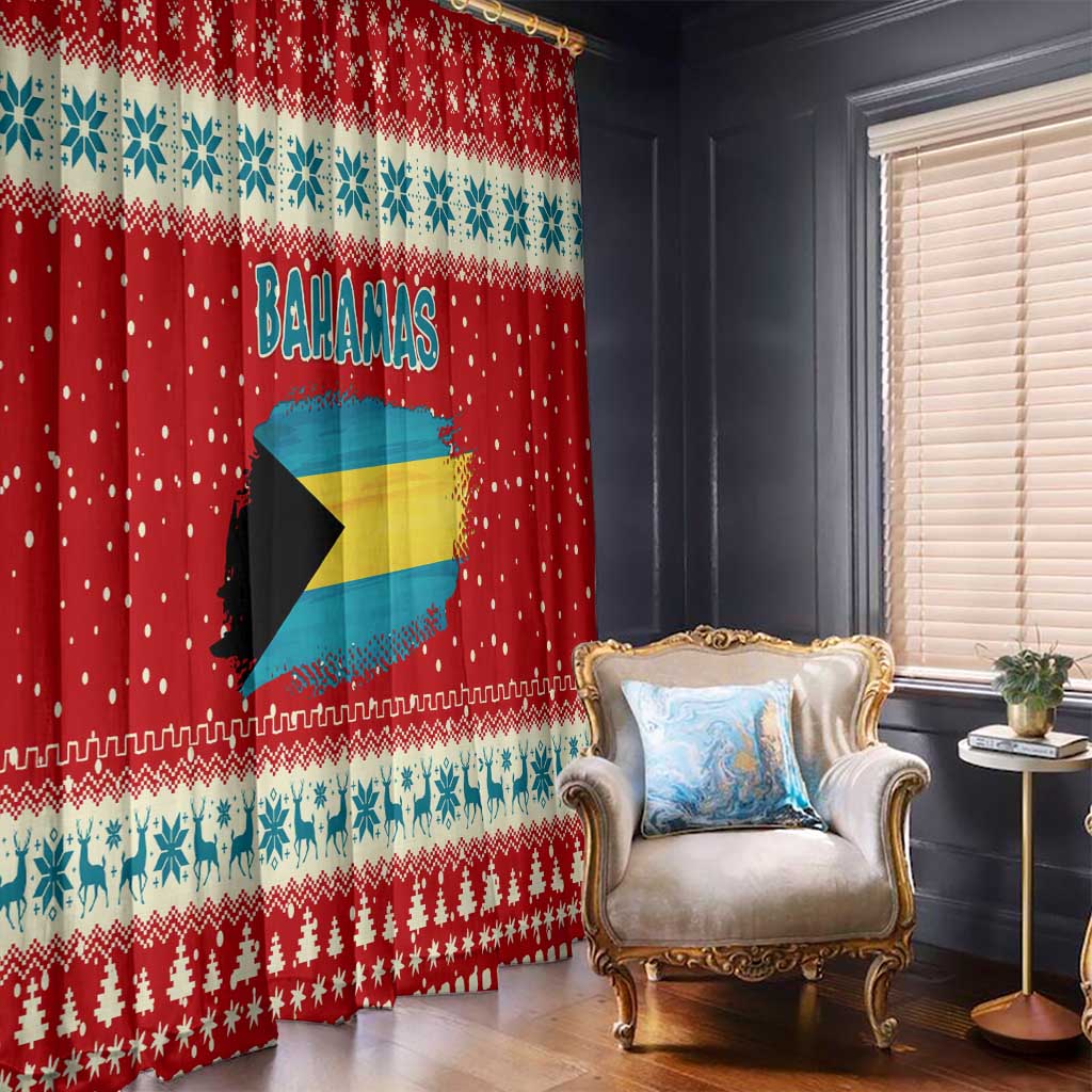 Bahamas Christmas Window Curtain with Red Festive Pattern Sailing Santa and National Flag Motif - Wonder Print Shop