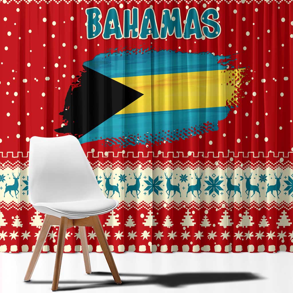Bahamas Christmas Window Curtain with Red Festive Pattern Sailing Santa and National Flag Motif - Wonder Print Shop