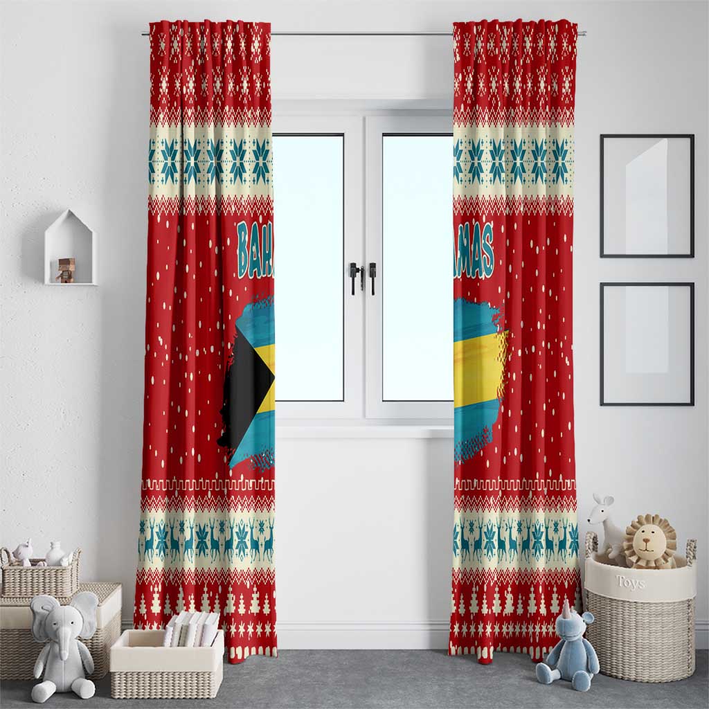 Bahamas Christmas Window Curtain with Red Festive Pattern Sailing Santa and National Flag Motif - Wonder Print Shop
