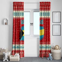 Bahamas Christmas Window Curtain with Red Festive Pattern Sailing Santa and National Flag Motif - Wonder Print Shop
