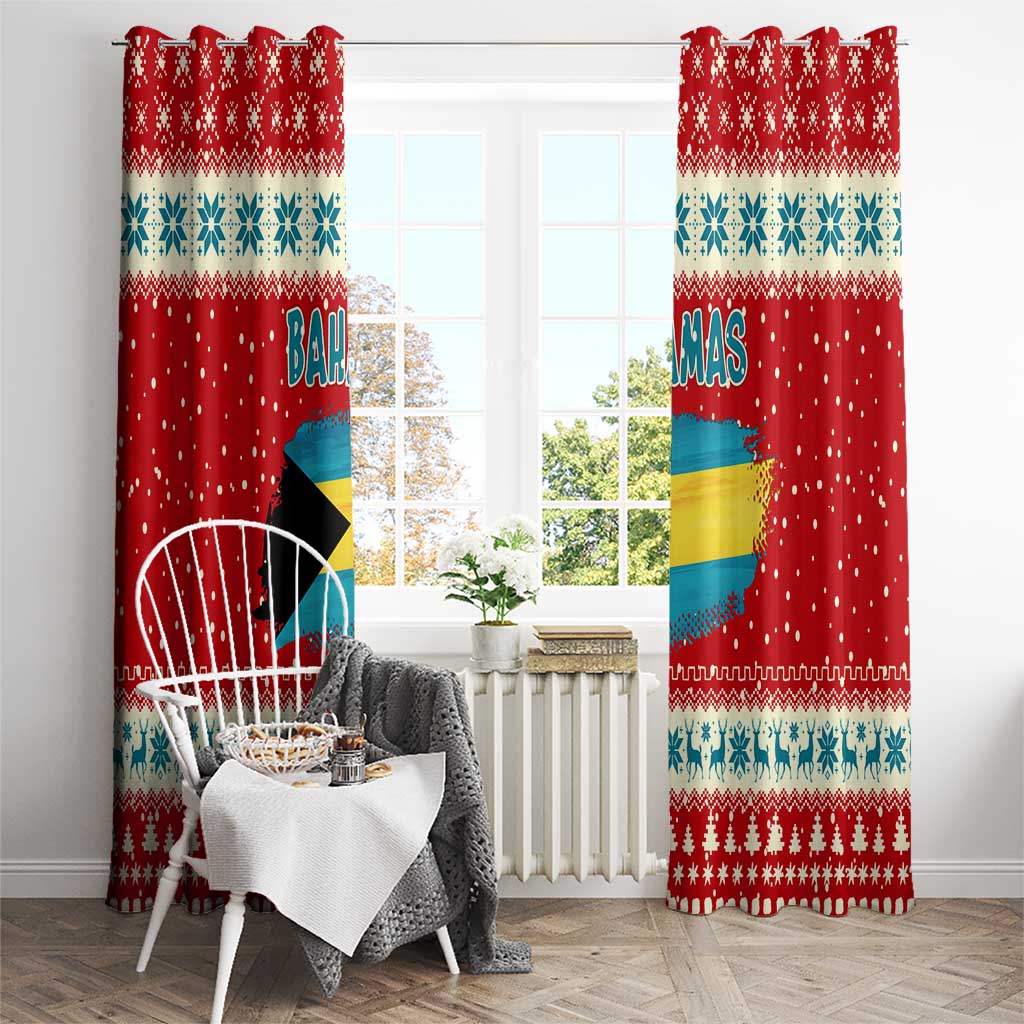 Bahamas Christmas Window Curtain with Red Festive Pattern Sailing Santa and National Flag Motif - Wonder Print Shop