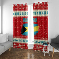 Bahamas Christmas Window Curtain with Red Festive Pattern Sailing Santa and National Flag Motif - Wonder Print Shop