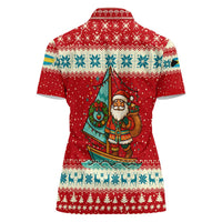Bahamas Christmas Women Polo Shirt with Red Festive Pattern Sailing Santa and National Flag Motif - Wonder Print Shop