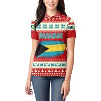 Bahamas Christmas Women Polo Shirt with Red Festive Pattern Sailing Santa and National Flag Motif - Wonder Print Shop