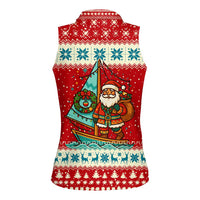 Bahamas Christmas Women Sleeveless Polo Shirt with Red Festive Pattern Sailing Santa and National Flag Motif - Wonder Print Shop