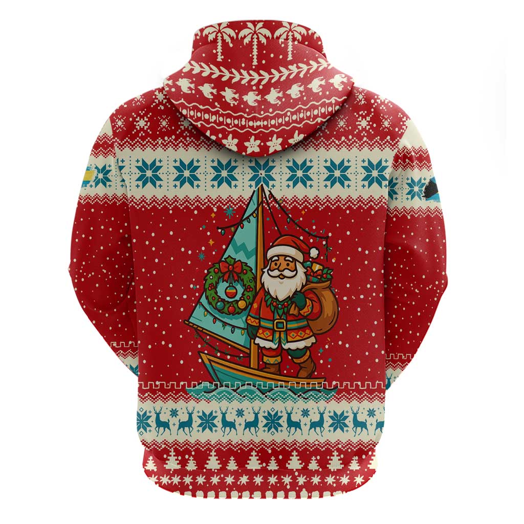 Bahamas Christmas Zip Hoodie with Red Festive Pattern Sailing Santa and National Flag Motif - Wonder Print Shop