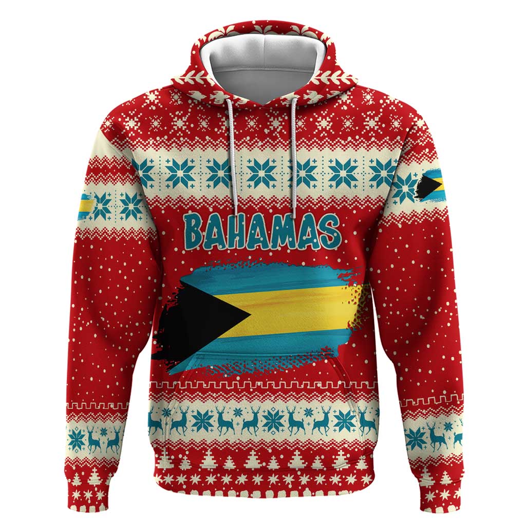 Bahamas Christmas Zip Hoodie with Red Festive Pattern Sailing Santa and National Flag Motif - Wonder Print Shop