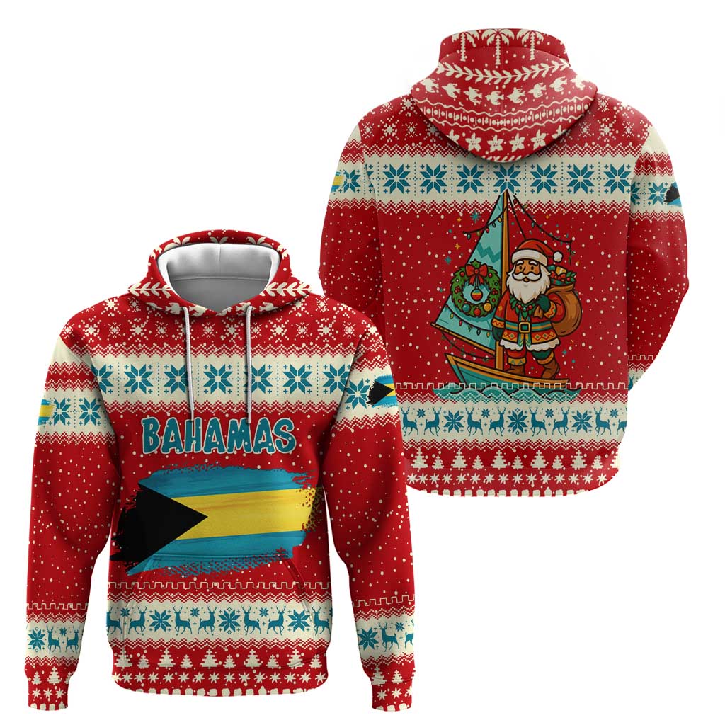 Bahamas Christmas Zip Hoodie with Red Festive Pattern Sailing Santa and National Flag Motif - Wonder Print Shop